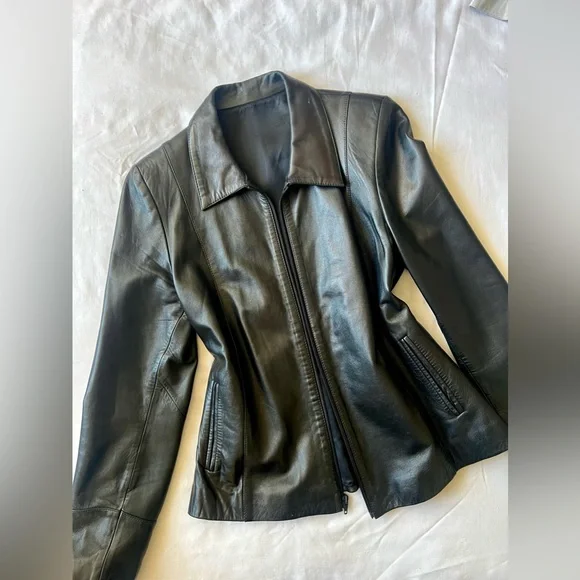 Women's Black Leather Jacket - Picture 1 of 6